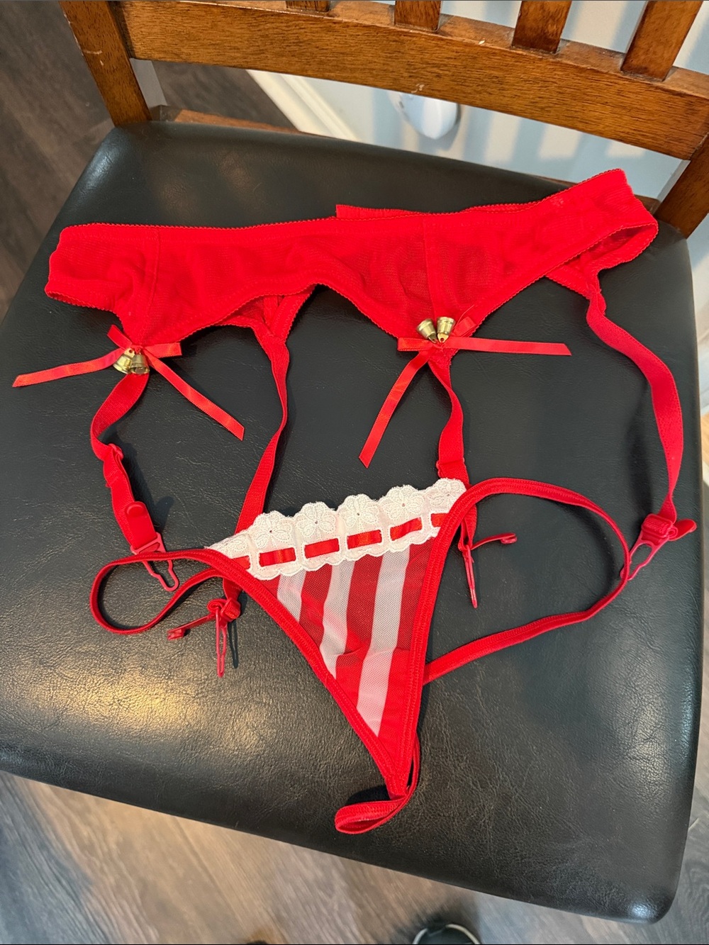 Jingle Bell Garter Belt and Candy Stripe Thong
